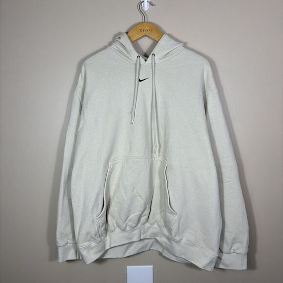 Vintage 90s Nike Center Swoosh Hoodie Sweatshirt Gray Tag Beige Cream Tan Travis